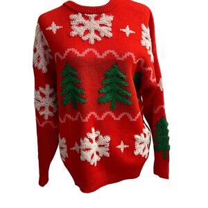 Forever 21 Christmas Tree & Snowflakes Sweater – Women’s Size Small